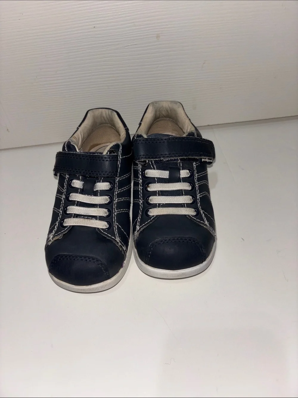 pediped Navy and White Kids Sneaker with Hook-and-Loop Strap